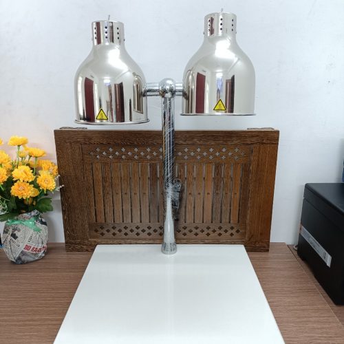 Đèn hâm nóng thức ăn 2 bóng inox, đế đá CN trắng